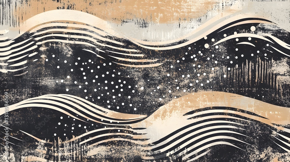Poster Mesmerizing Fluid Abstract Waves with Shimmering Metallic Hues and Flowing Cosmic Shapes