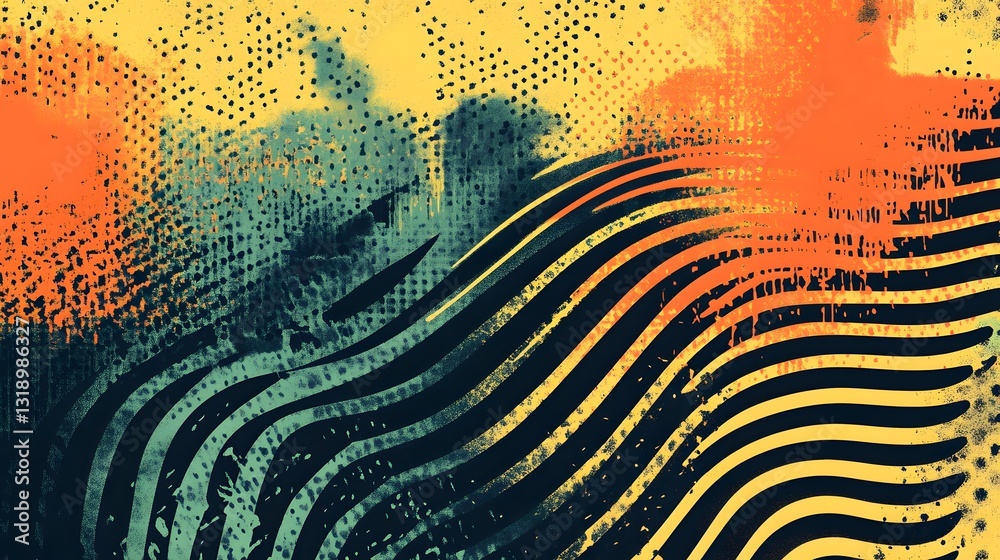 Aufkleber Mesmerizing Fluid Waves of Vibrant Digital Abstraction