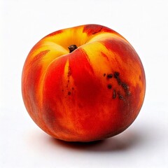 Realistic single overripe peach with dark brown spots on its peel, ripe and soft fruit ideal for baking or smoothies, on white background