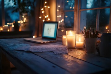 Cozy Evening Workspace with Soft Glow Lighting