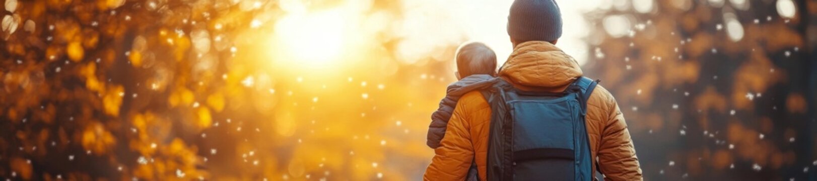 Father and Child on a Snowy Winter Walk in the Park. Generative AI