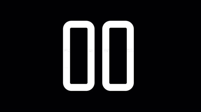 Icon pause is distorted. Glitch. Noise, chromatic aberration, geometric distortion. Transparent background, looped. In-Out looped. Alpha BW at the end