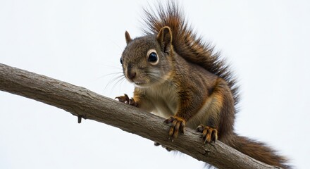 Obraz premium Alert Squirrel Perches on Branch Soft Light. AI Generated