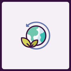 Eco-Friendly Earth Globe with Leaves and Arrow Icon for Sustainability Theme