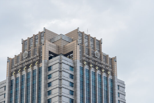 Jakarta, Indonesia - January 25, 2025: Direktorat Jenderal Pajak Kementerian Keuangan Republik Indonesia ( Resmikan Tax Center) office building in South Jakarta, Indonesia. 