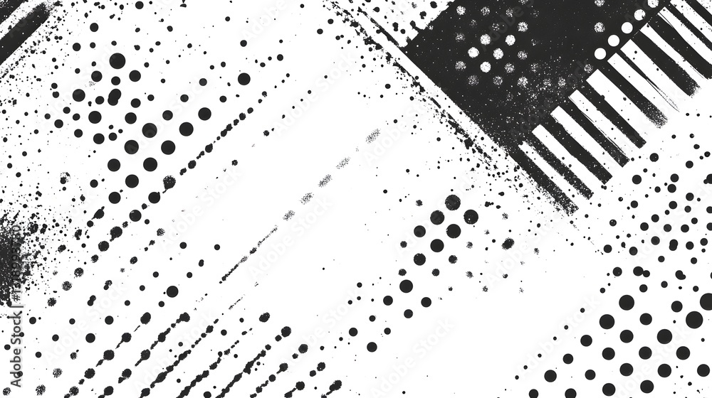 Poster Monochrome Abstract Geometric Patterns with Dots and Stripes for Minimalist Backgrounds or Digital Artworks