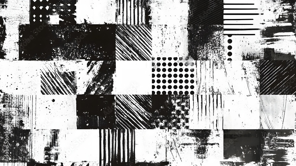 Poster Monochrome Abstract Textured Background with Geometric Shapes