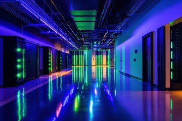 Fototapeta premium Modern High-Tech Server Room with Glowing Lights
