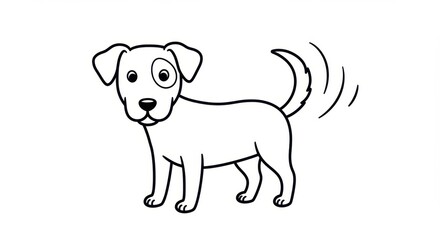Fototapeta premium Simplified Line Drawing of a Happy Dog Wagging its Tail