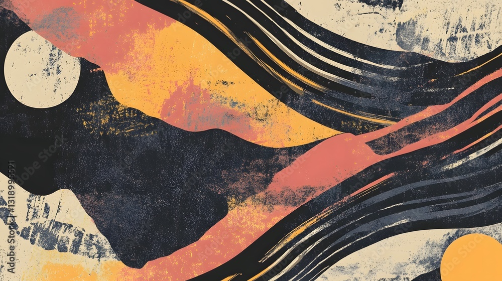 Aufkleber Moody Abstract Landscape with Geometric Shapes Vibrant Colors and Textured Patterns for Digital Art Design and Wallpaper