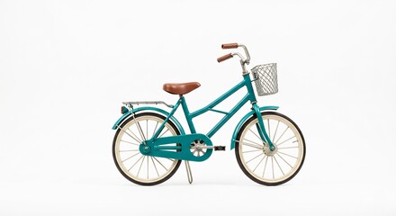 Naklejka premium Teal bicycle sits elegantly against bright white background. AI Generated