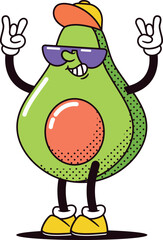 Retro cartoon avocado fruit vector illustration