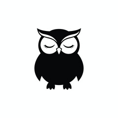 Adorable Minimalist Black Owl Illustration with Closed Eyes Perfect for Halloween, Nature Themes, Educational Graphics, and Home Decor