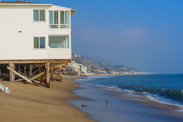 Seaside House on Stilts Overlooking Sandy Beach in Malibu