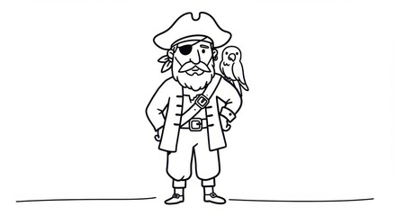 Simplified Line Drawing of a Pirate with a Parrot