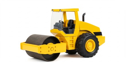 Yellow toy road roller brightly lit against white background. AI Generated
