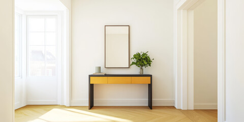 Fototapeta premium Modern entryway with minimalistic furniture and natural light in a spacious interior
