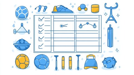 A4 checklist design for selecting sports training equipment, with icons and frame elements for easy readability. 