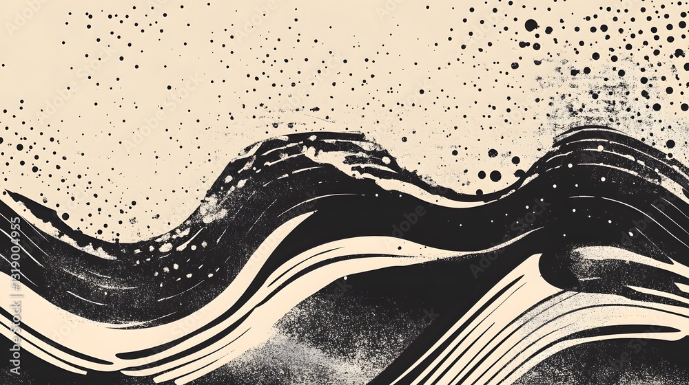 Poster powerful abstract wavy monochrome curved lines fluid movement digital