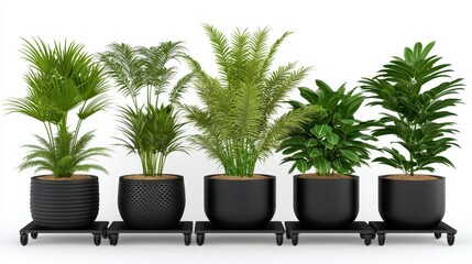 Fototapeta premium Elegant Display of Indoor Plants in Modern Black Pots for Home Decor