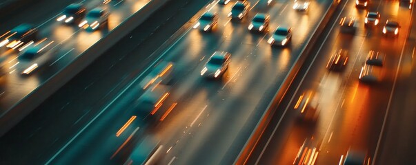 A busy highway filled with illuminated moving vehicles at night