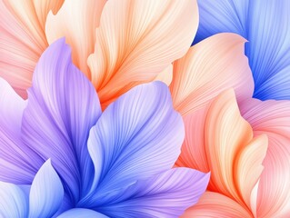 Vibrant floral background with layered leaves in shades of blue, pink, and orange