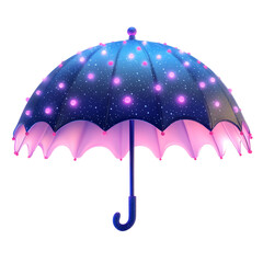 A Fluffy 3D Cartoon Umbrella with Glowing Polka Dots Isolated on Transparent Background
