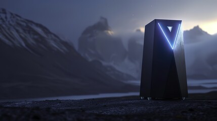 Futuristic supercomputer with glowing blue lights in a high-tech minimalist environment, showcasing advanced technology and innovation with ample copy space for design