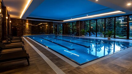 Fototapeta premium Luxury Indoor Pool for Evening Resort Relaxation.