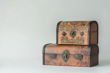 Ornate Wooden Treasure Chests with Intricate Carvings