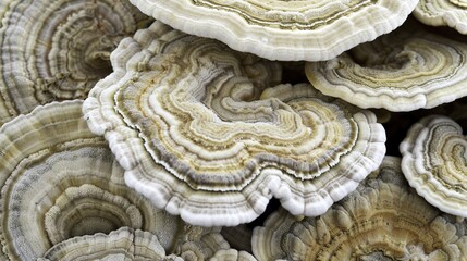 Close-up of intricate layered rock formations with subtle textures and earthy tones, showcasing natural geological patterns and detailed mantle structures. Earth science and geology concepts.