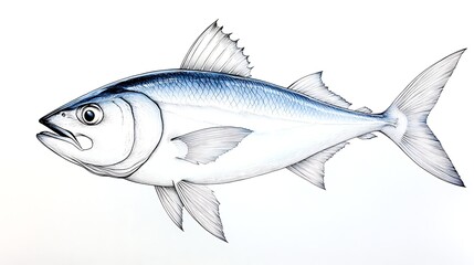 Fototapeta premium Detailed Line Drawing of a Bluefin Tuna Oceanic Fish Illustration Seafood Art