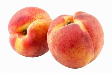Few ripe peaches on white background. AI image