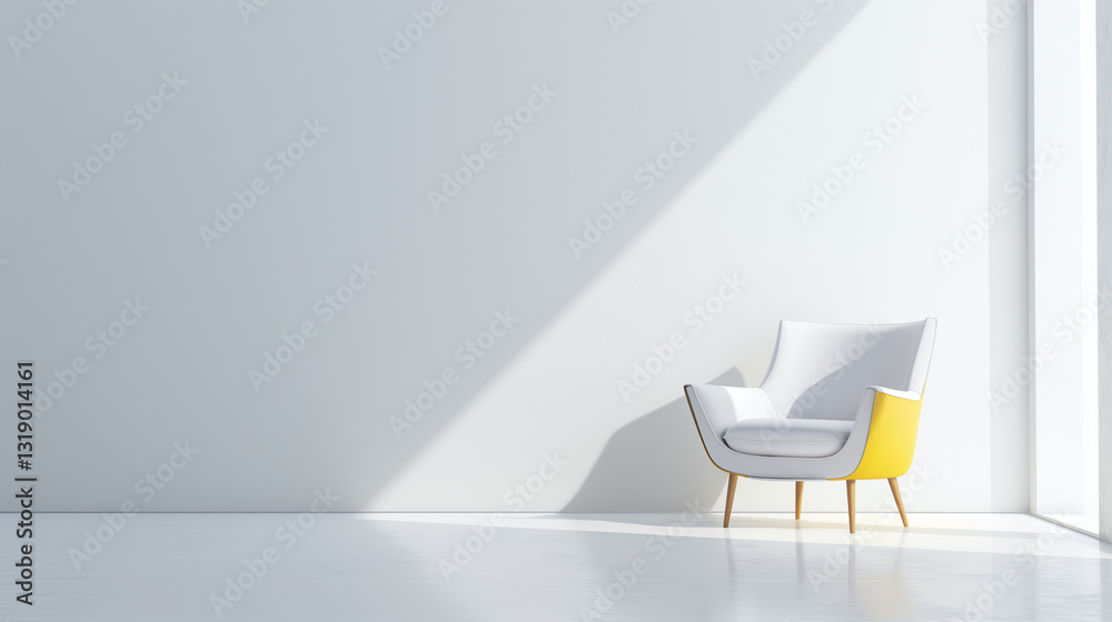 Poster white empty room with chair and sunlight, white copy space. empty white room interior design studio 