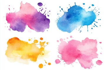 Obraz premium Vibrant watercolor ink splashes isolated on white. AI image