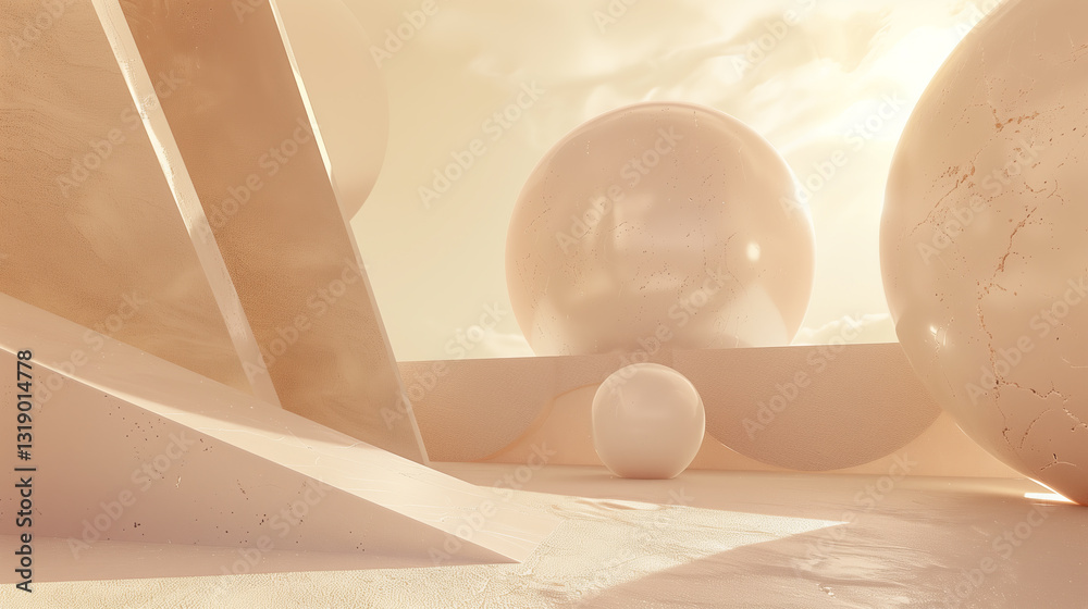 Aufkleber Abstract room made of marble with different geometric forms and soft light copy space. marble background display product design