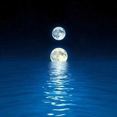 Moon and water scene. 5th dimension. Journey to the astral, the concept of the transition of times