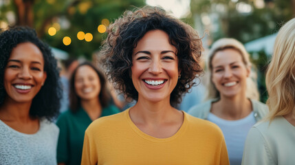 A diverse group of women from different cultures standing together.