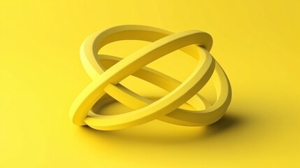 Abstract yellow 3D rings intertwined on yellow background.
