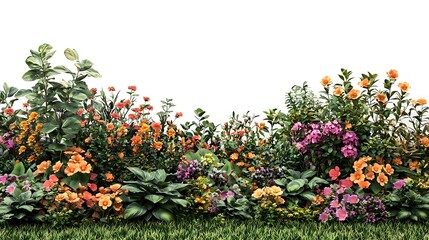 Vibrant Flower Garden Border  Lush Bloom  Spring Summer Floral Arrangement