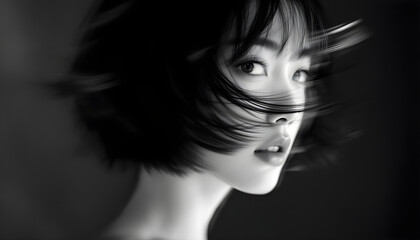 Obraz premium ファンタジーストーリー（モノクロームに刻まれた、一瞬のモノローグ—静寂の中で紡がれる女性の想い）