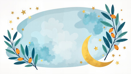 Minimalist Ramadan invitation with crescent moon and date palm, elegance