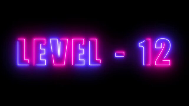 level 11 to 13 neon bright text font colorful 4k video animation. next level processing animation.3