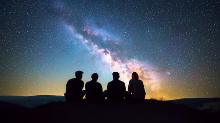 Friends watching milky way in night sky