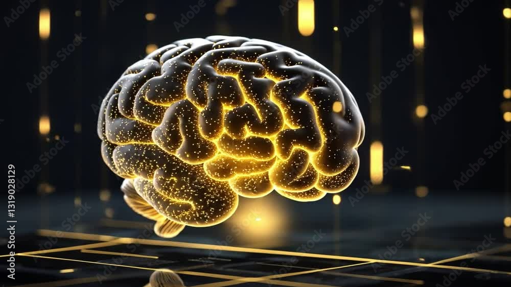 Poster abstract depiction of a glowing brain with intricate details and luminous effects, symbolizing intel