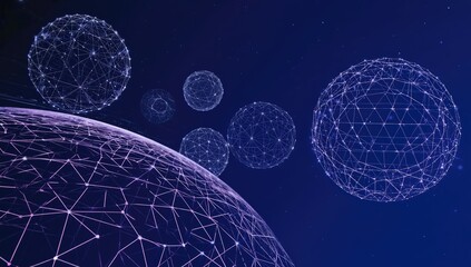 Naklejka premium Digital interconnected spheres floating above a connected digital globe