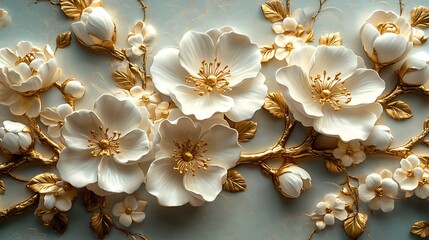 Golden floral wallpaper embossed 3D high resolution hd background