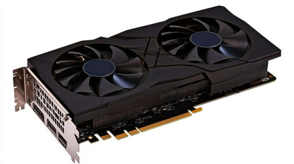 Black Dual Fan Computer Graphics Card on White Background