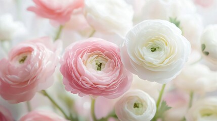 Delicate floral arrangement, soft pastel blooms intermingling with creamy petals, ideal for spring decor or greeting cards.