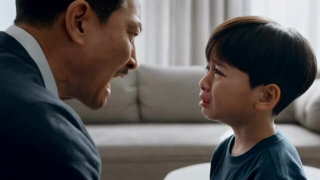 Angry father verbally attacking son, revealing deep rooted communication breakdown and emotional tension within dysfunctional family dynamic